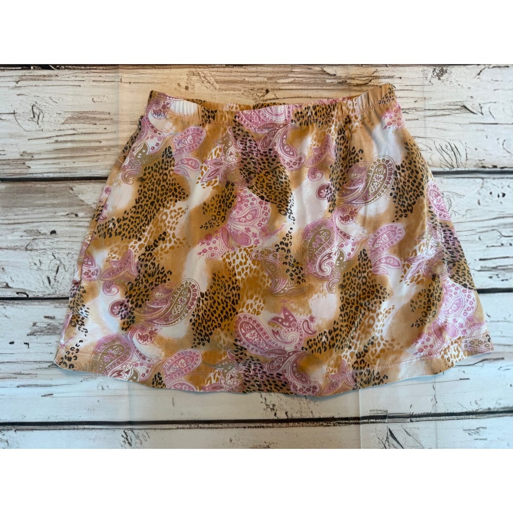 Sojerdoz Womens Paisley Leopard Athletic Skort Pink Tan Animal Activewear S